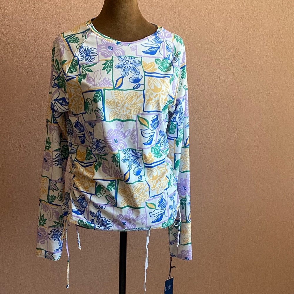 Caribbean Joe Multicolor Floral Long Sleeve Swim Tee